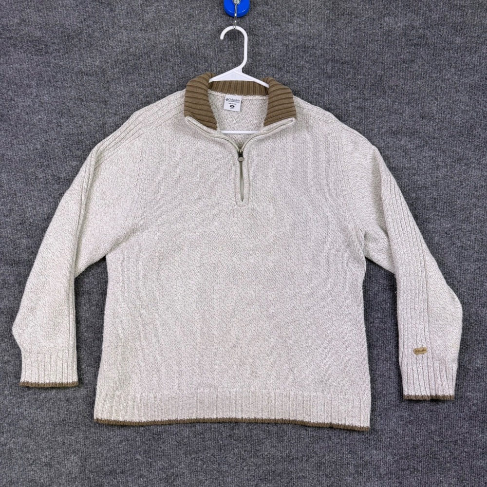 Columbia Mens Quarter Zip Sweater Oatmeal Brown AM2192 Size M